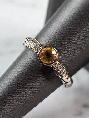 Womens Estate Sterling Silver Modernist Citrine Colored Ring 3.3g E6756